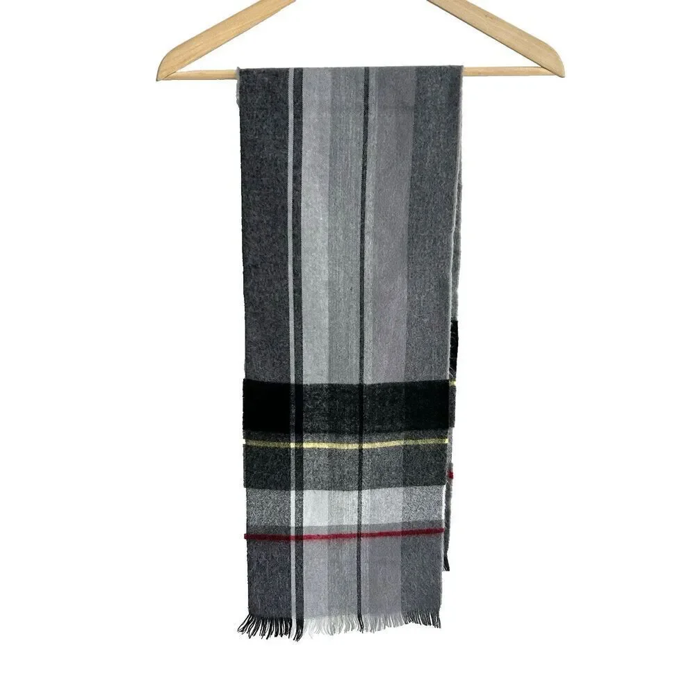 Vintage Courtelle Plaid Scarf Made in France Grey Fringed Courtaulds Preppy
